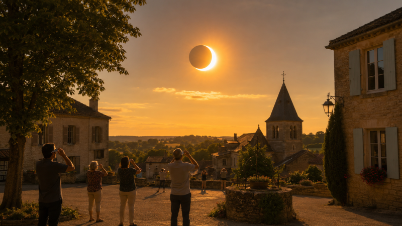 Éclipse solaire observée depuis un village du Périgord